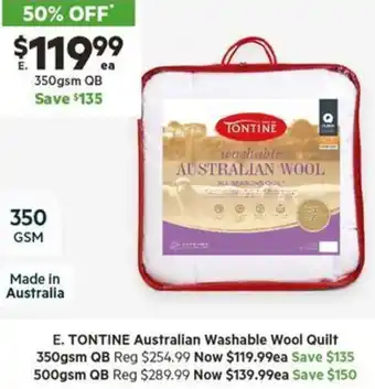 Harris Scarfe TONTINE Australian Washable Wool Quilt offer
