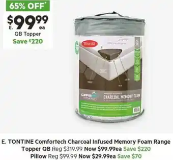 Harris Scarfe TONTINE Comfortech Charcoal Infused Memory Foam Range offer