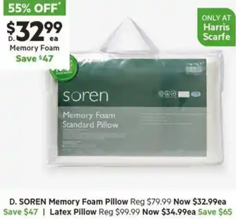 Harris Scarfe SOREN Memory Foam Pillow offer