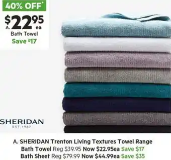 Harris Scarfe SHERIDAN Trenton Living Textures Towel Range offer