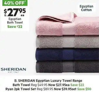 Harris Scarfe SHERIDAN Egyptian Luxury Towel Range offer