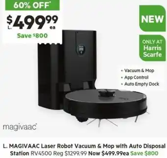 Harris Scarfe MAGIVAAC Laser Robot Vacuum & Mop with Auto Disposal Station offer