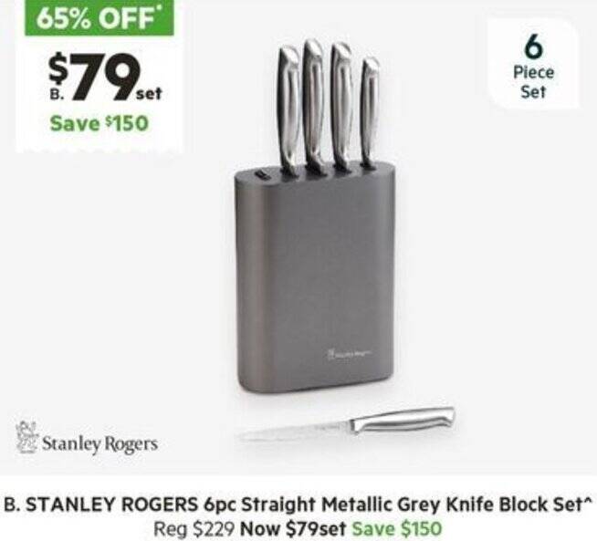 STANLEY ROGERS 6pc Straight Metallic Grey Knife Block Set offer at
