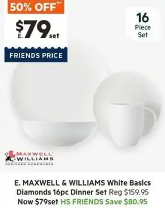 Harris Scarfe MAXWELL & WILLIAMS White Basics Diamonds 16pc Dinner Set offer
