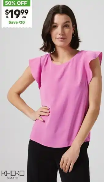Harris Scarfe KHOKO SMART Flutter Sleeve Woven Top offer