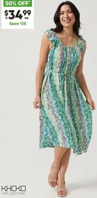 Harris Scarfe KHOKO COLLECTION Viscose Crinkle Ruffle Sleeve Dress offer