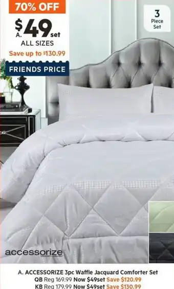 ACCESSORIZE 3pc Waffle Jacquard Comforter Set