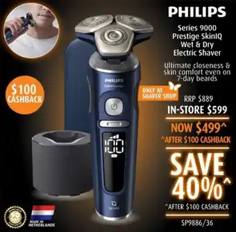 Shaver Shop Series 9000 Prestige SkinIQ Wet & Dry Electric Shaver offer