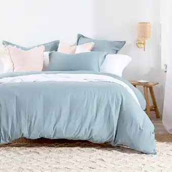Pillow Talk Washed linen look dusty blue quilt cover set by essentials offer