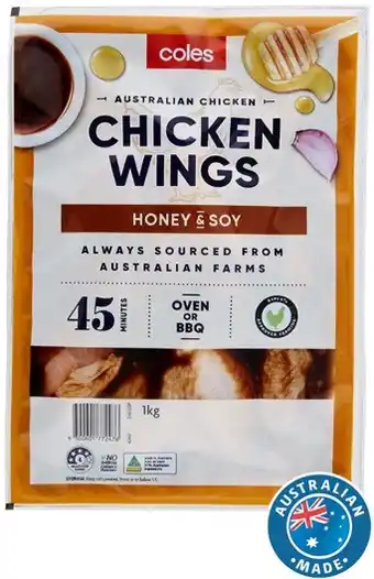 Coles Coles rspca approved chicken honey & soy wings 1kg offer