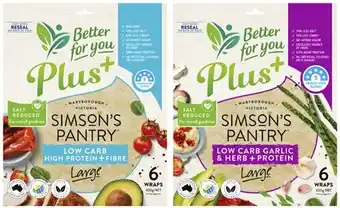 Coles Simson's pantry better for you wraps 420g offer