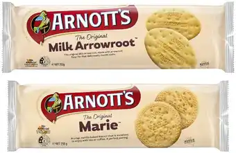 Coles Arnott's milk arrowroot or marie biscuits 250g offer