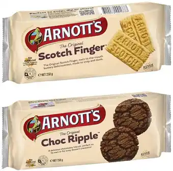 Coles Arnott's scotch finger or choc ripple biscuits 250g offer