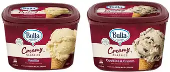 Coles Bulla creamy classic tubs 2 litre offer