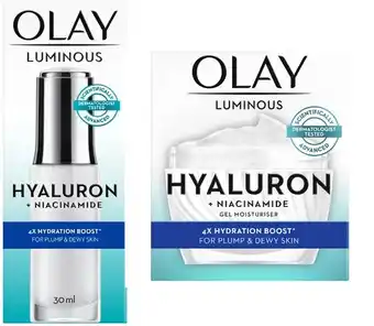 Coles Olay luminous hyualuron + niacinamide gel serum 30ml or moisturiser 50g offer