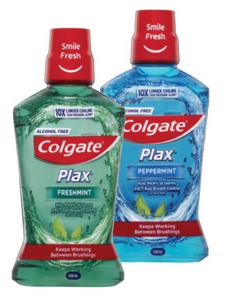Coles Colgate plax dental rinse fresh mint or peppermint 500ml offer