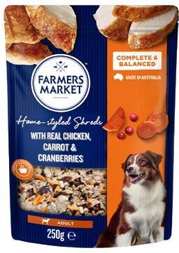Coles Farmers market home styled shreds dog food 250g offer