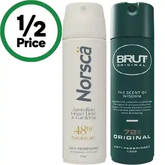 Woolworths Brut 72 hr antiperspirant or norsca 48 hr antiperspirant deodorant 130g offer