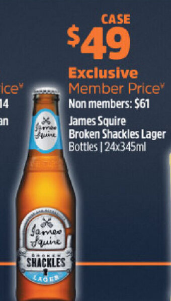 BWS James Squire Broken Shackles Lager 24x345ml offer