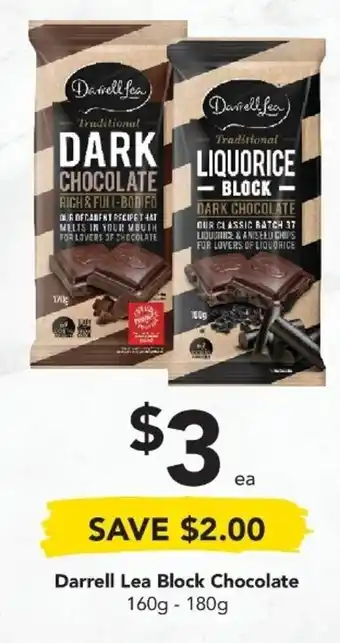 Drakes Darrel Lea Block Chocolate 160g-180g offer
