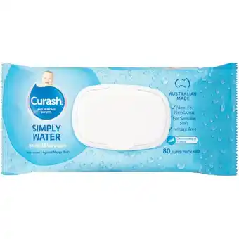 Curash simply water baby wipes pk 80