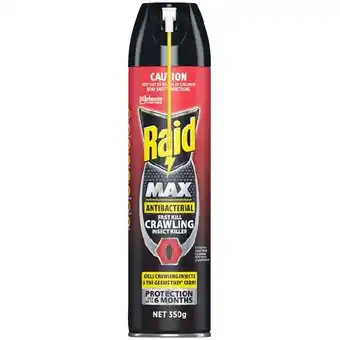 Woolworths Raid max antibacterial fast kill crawling insect killer 350g offer