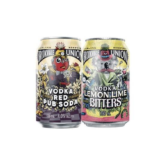 Woolworths Brookvale union vodka red pub soda or lemon lime bitters cans 24x330ml offer