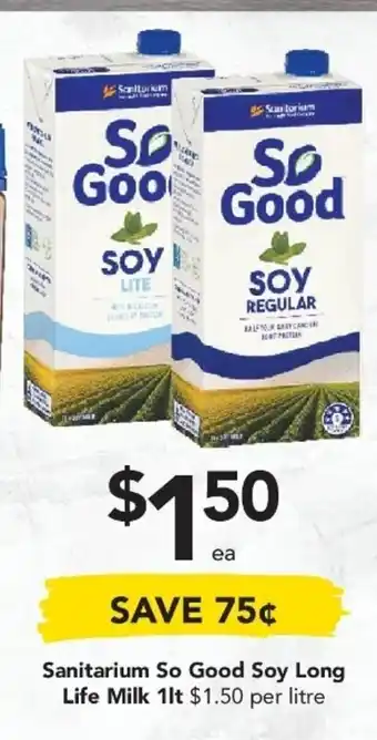 Drakes Sanitarium So Good Soya Long Life Milk 1lt offer