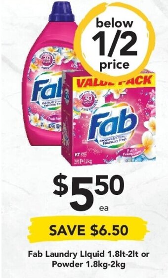 Drakes Fab Laundry Liquid 1.8lt-2lt or Powder 1.8kg-2kg offer