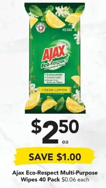 Drakes Ajax Eco-Respect Multi-Purpose Wipes 40 Pack offer