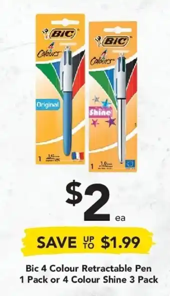 Drakes Bic 4 Colour Retractable Pen 1 Pack or 4 Colour Shine 3 Pack offer