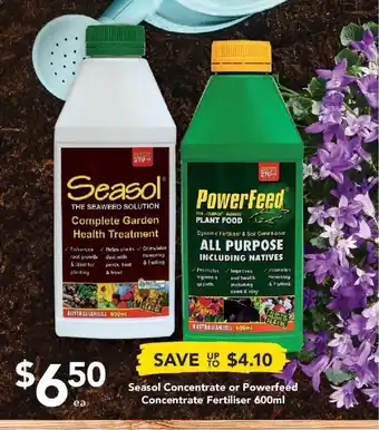 Seasol Concentrate or Powerfeed Concentrate Fertilizer 600ml