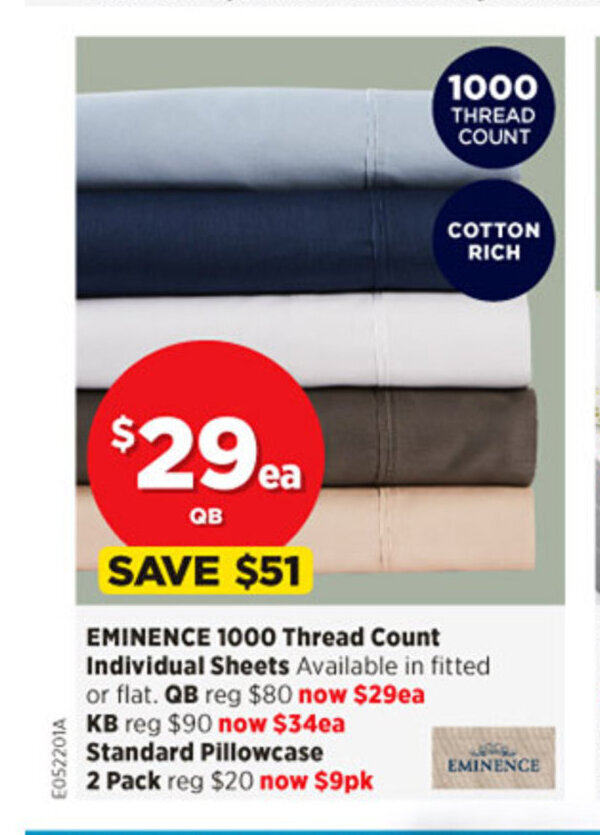 Eminence 1000 Thread Count Individual Sheets offer at Spotlight
