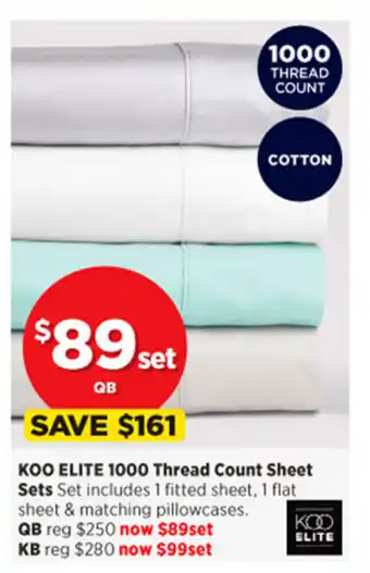 Spotlight Koo Elite 1000 Thread Count Sheet Sets QB offer