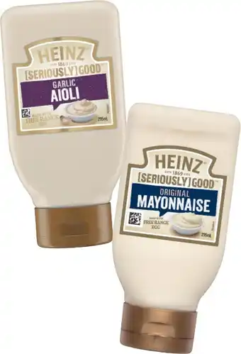 IGA Heinz seriously good mayonnaise or aioli 295ml selected varieties offer