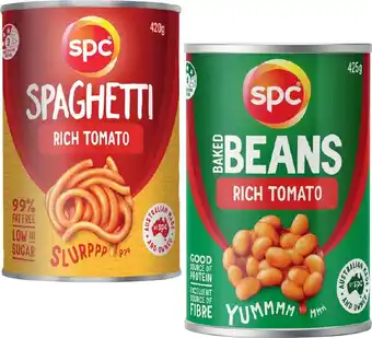 IGA Spc baked beans or spaghetti 420‑425g selected varieties offer