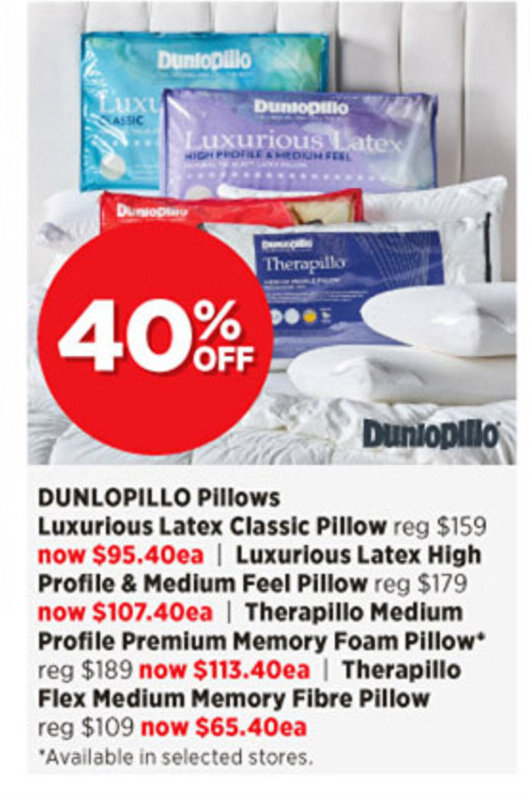 Dunlopillo Luxurious Latex Classic Pillow offer at Spotlight