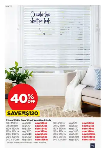 Spotlight 63mm White Faux Wood Venetian Blinds 60 x 150cm offer