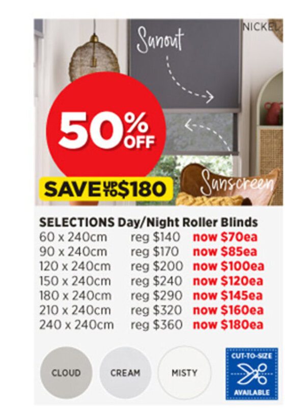 Selections Day/Night Roller Blinds 60x240cm offer at Spotlight