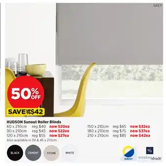 Spotlight Hudson Sunout Roller Blinds 60 x 210cm offer