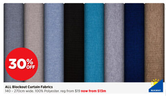 Spotlight All Blockout Curtain Fabrics 140 - 270cm offer