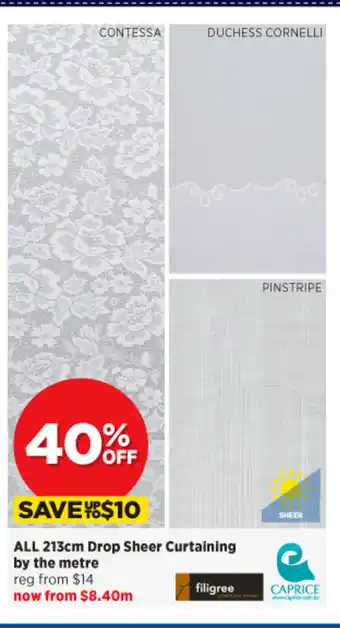 Spotlight All 213cm Drop Sheer Curtaining by the meter offer