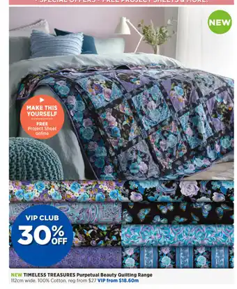 Spotlight New Timeless Treasures Purpetual Beauty Quilting Range 112cm Wide offer