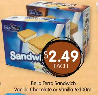 Spudshed Bella Terra Sandwich Vanilla Chocolate or Vanilla 6x100ml offer