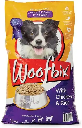 BIG W Woofbix Dry Dog Food 15kg - Chicken & Rice offer