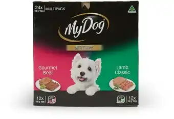 BIG W My Dog 24-Pack Dog Food Tin 100g - Gourmet Beef & Classic Lamb offer