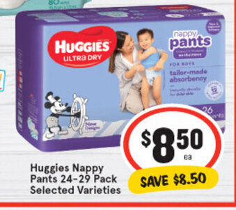 IGA Huggies Nappy Pants 24-29 Pack Selected Varieties offer
