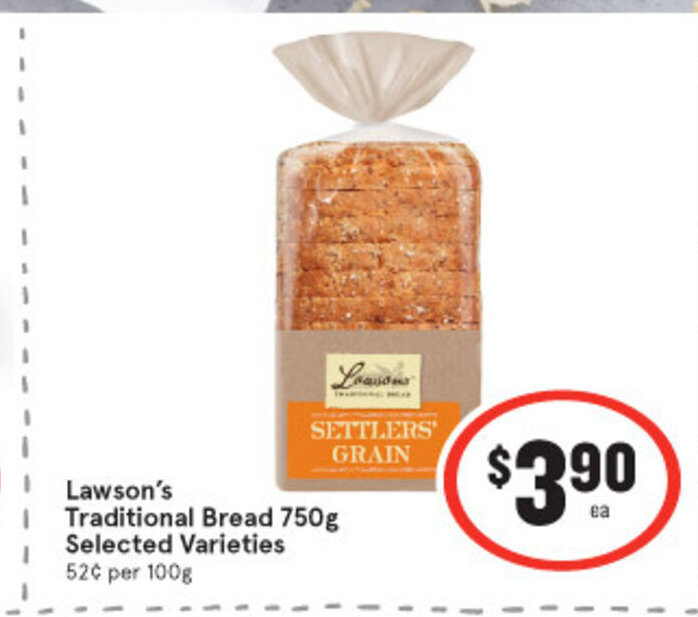 Lawson's Traditional Bread 750g Selected Varieties offer at IGA