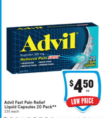 IGA Advil Fast Pain Relief Liquid Capsules 20 pack offer