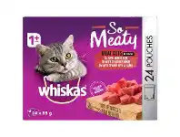 BIG W Whiskas So Meaty Wet Cat Food Meat Cuts in Gravy 24x85g Pouches offer